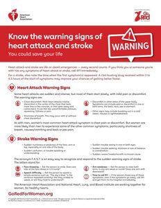 Know the warning signs of heart attack and stroke